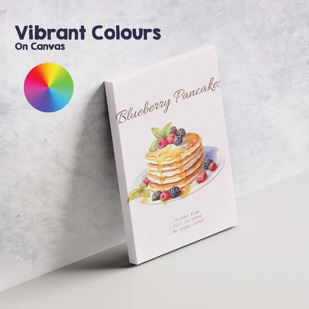 Blueberry Pancakes Breakfast Watercolour Food Illustration Canvas Wall Art Print Decor Picture Ready to Hang