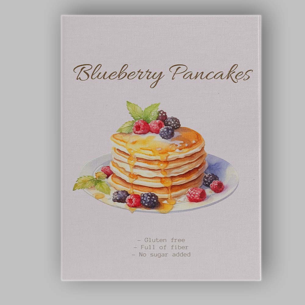 Blueberry Pancakes Breakfast Watercolour Food Illustration Canvas Wall Art Print Decor Picture Ready to Hang