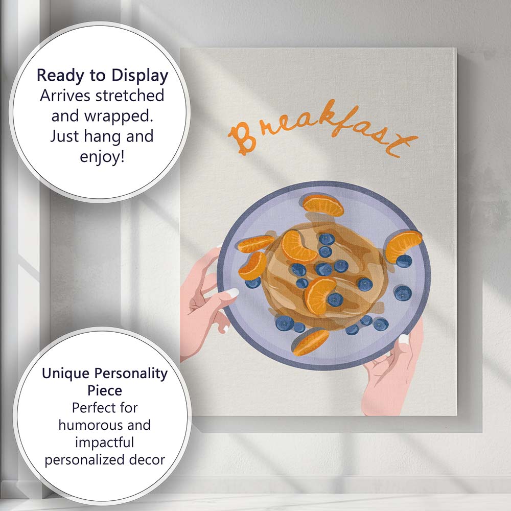 Fresh Citrus Blueberry Pancake Breakfast Illustration Canvas Wall Art Print Decor Picture Ready to Hang