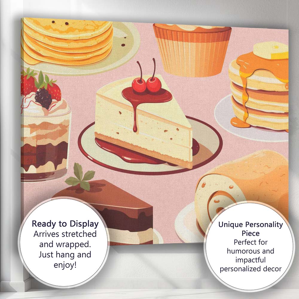 Assorted Cakes Cheesecake Pancakes Dessert Pattern Canvas Wall Art Print Decor Picture Ready to Hang
