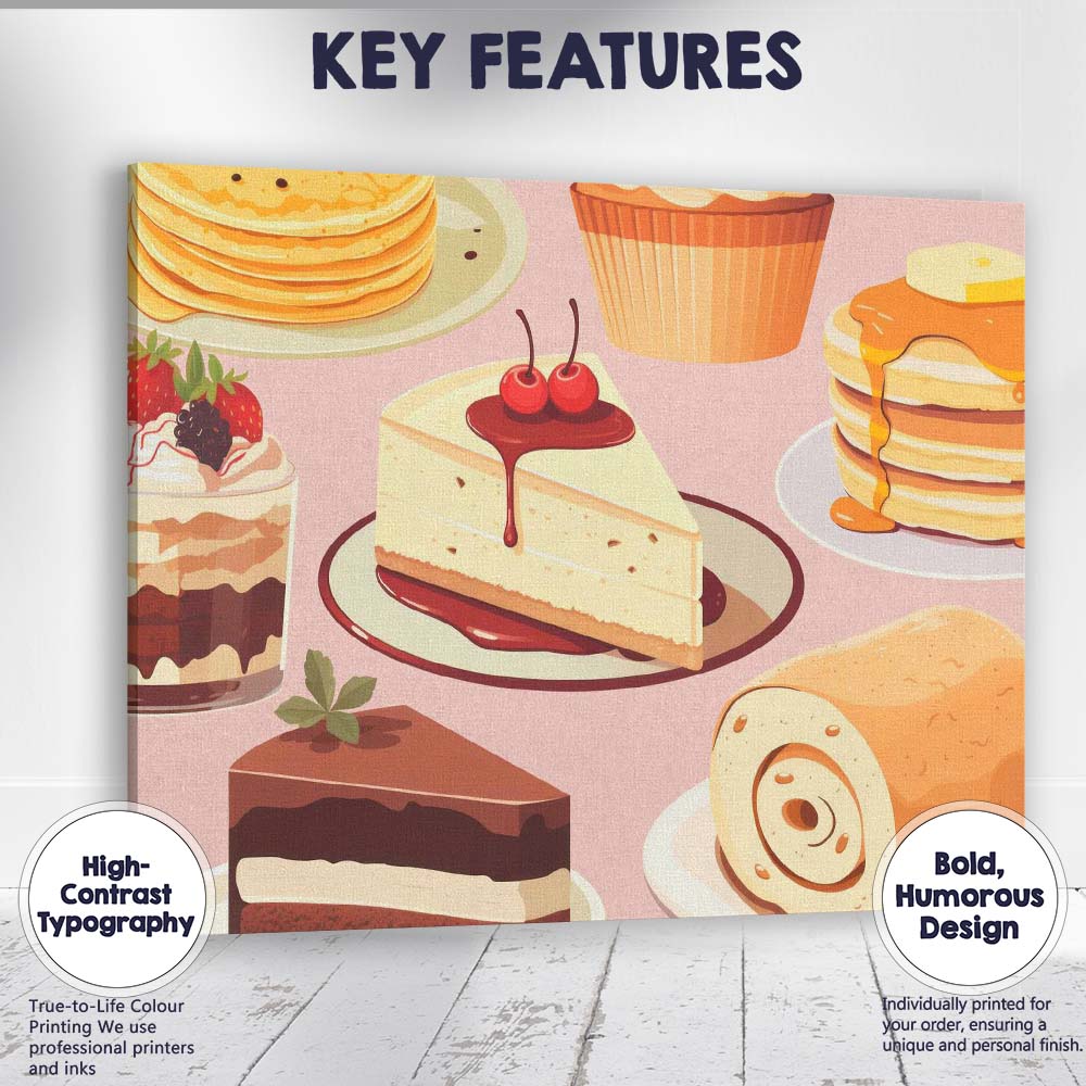 Assorted Cakes Cheesecake Pancakes Dessert Pattern Canvas Wall Art Print Decor Picture Ready to Hang