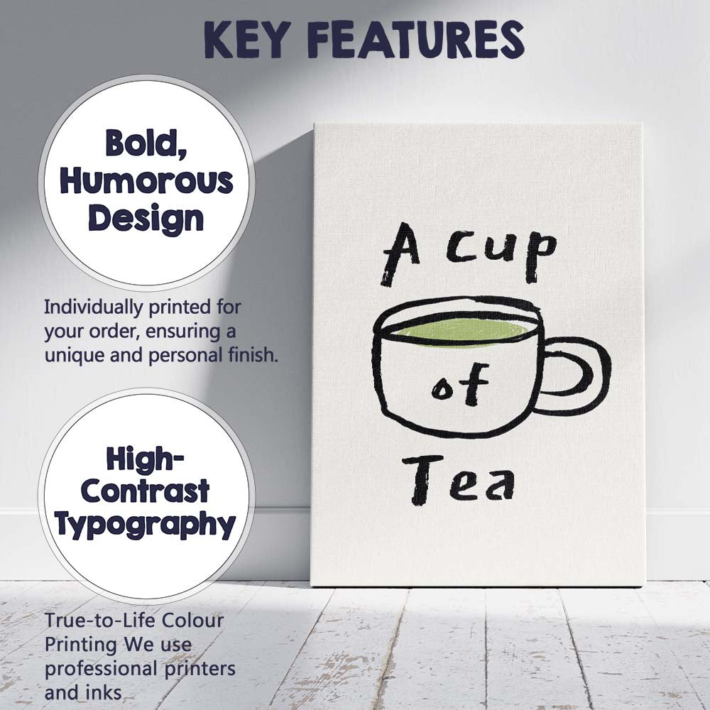 Rustic Hand Drawn Cup of Tea Illustration Canvas Wall Art Print Decor Picture Ready to Hang