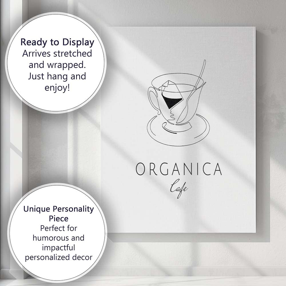 Minimalist Organic Tea Cup Line Art Cafe Illustration Canvas Wall Art Print Decor Picture Ready to Hang