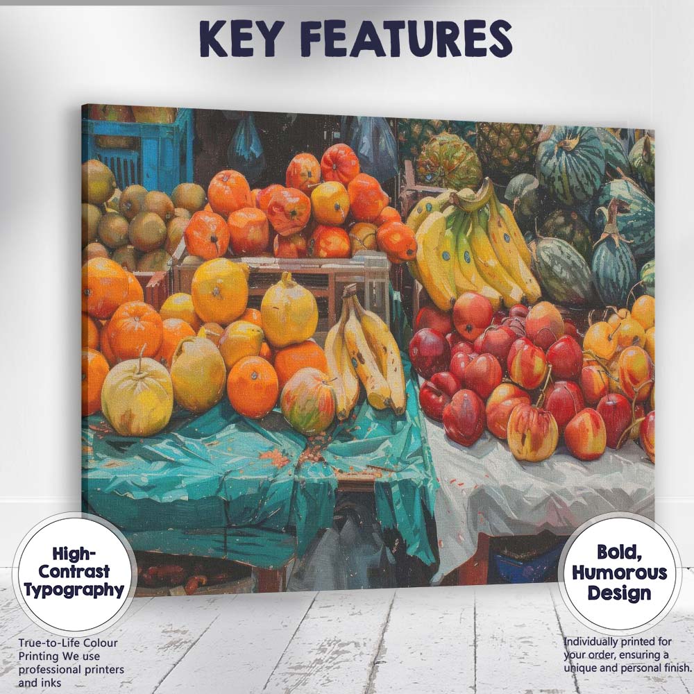 Colourful Fresh Fruit Market Stall Still Life Canvas Wall Art Print Decor Picture Ready to Hang