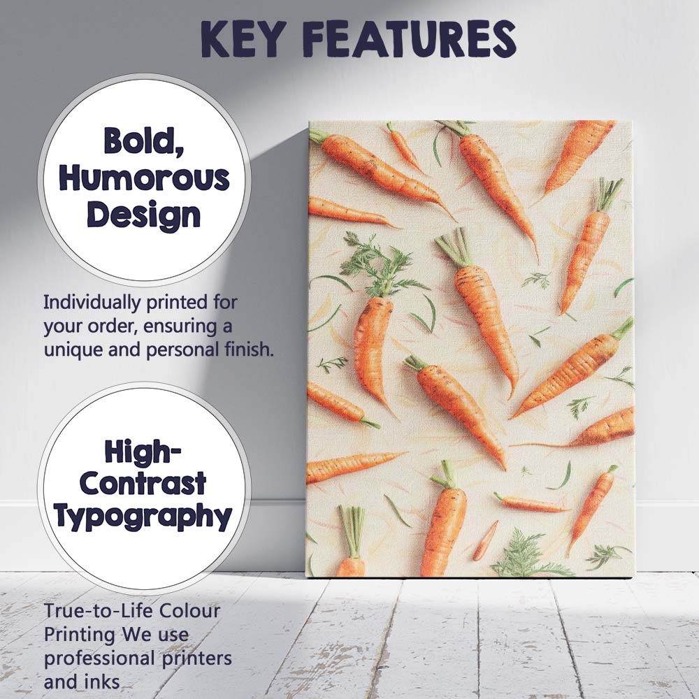 Rustic Carrot Vegetable Repeat Pattern Canvas Wall Art Print Decor Picture Ready to Hang