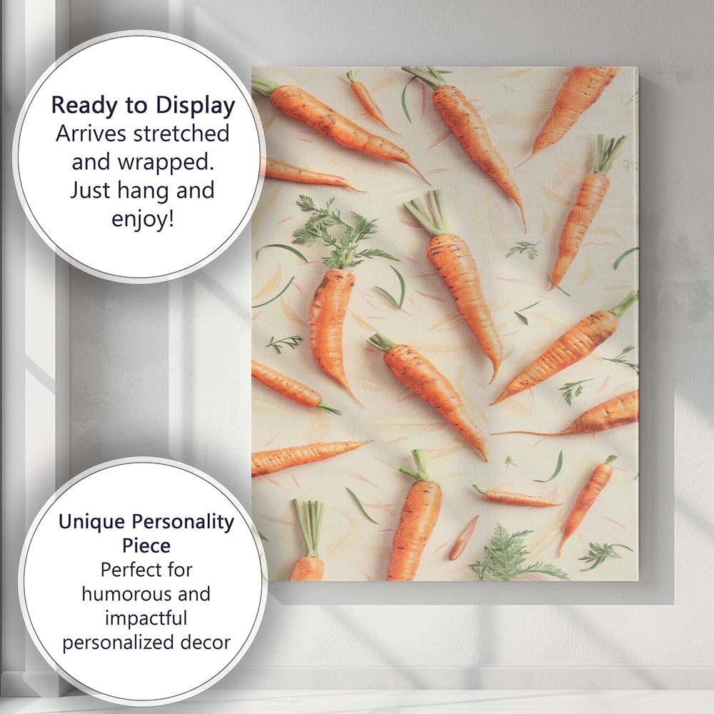 Rustic Carrot Vegetable Repeat Pattern Canvas Wall Art Print Decor Picture Ready to Hang