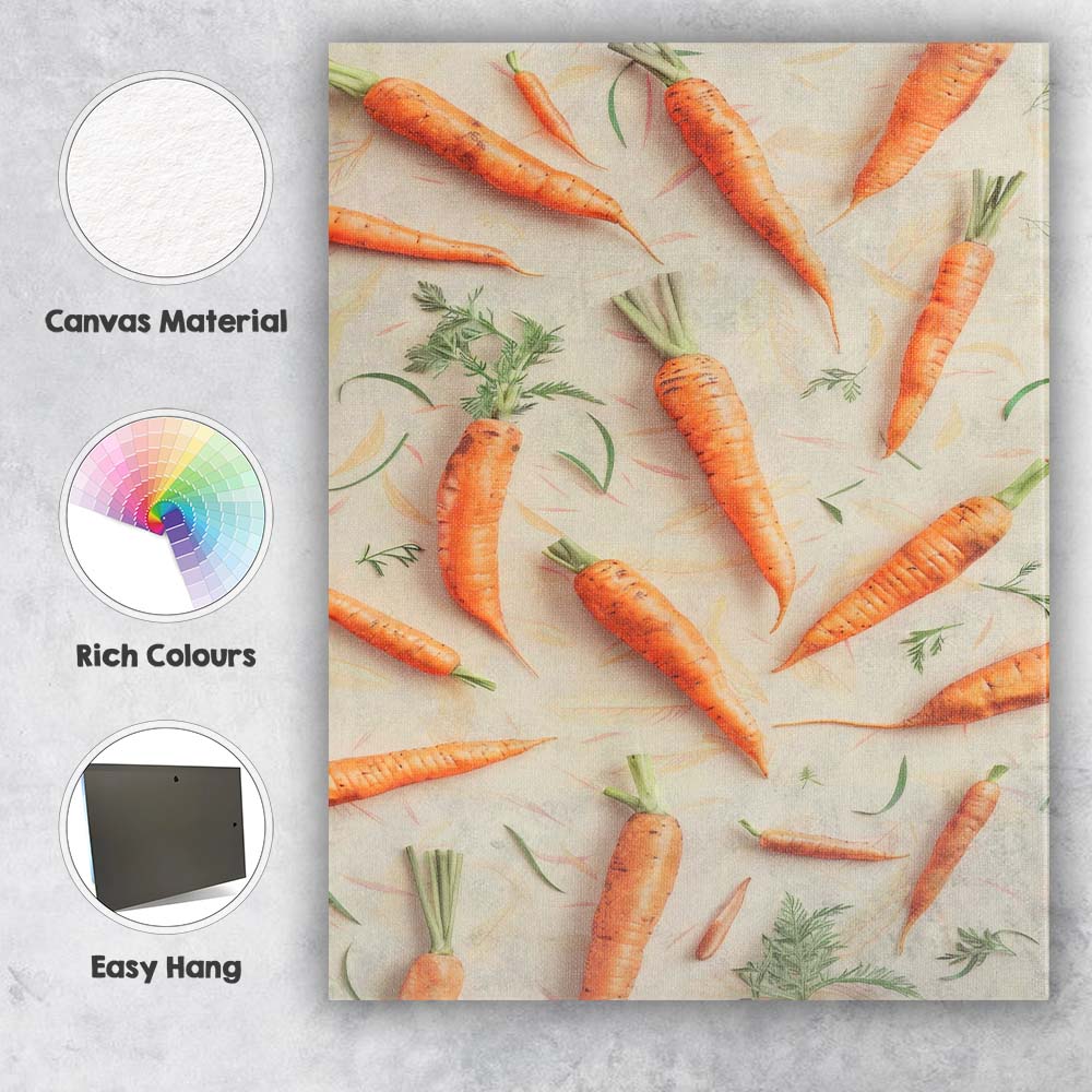 Rustic Carrot Vegetable Repeat Pattern Canvas Wall Art Print Decor Picture Ready to Hang