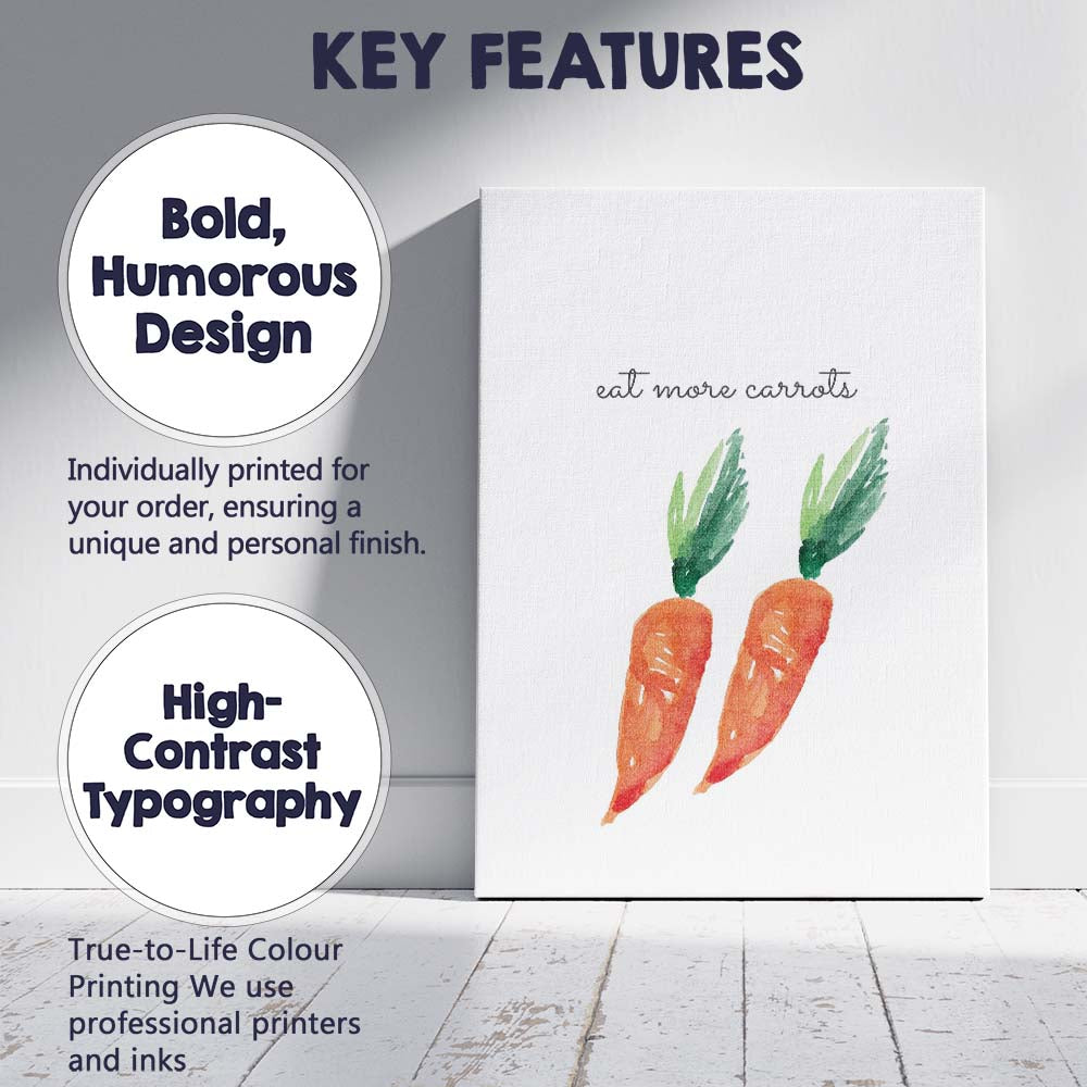 Watercolour Eat More Carrots Kitchen Quote Canvas Wall Art Print Decor Picture Ready to Hang
