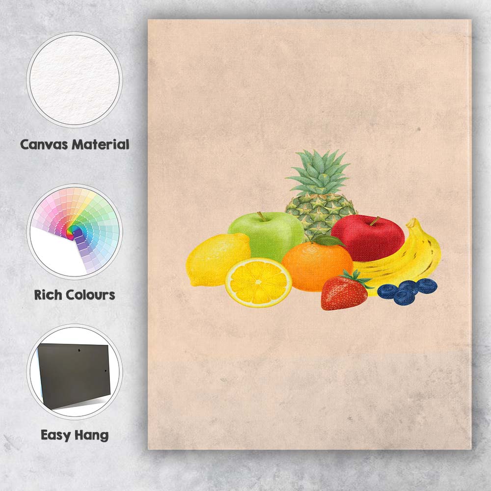 Minimalist Mixed Fresh Fruit Still Life Illustration Canvas Wall Art Print Decor Picture Ready to Hang