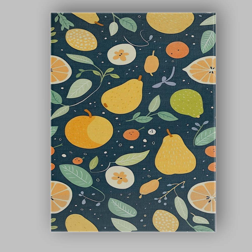 Scandinavian Fruit and Citrus Dark Repeat Pattern Canvas Wall Art Print Decor Picture Ready to Hang