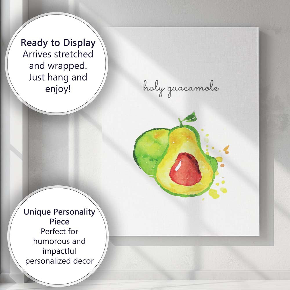 Watercolour Holy Guacamole Avocado Kitchen Quote Canvas Wall Art Print Decor Picture Ready to Hang