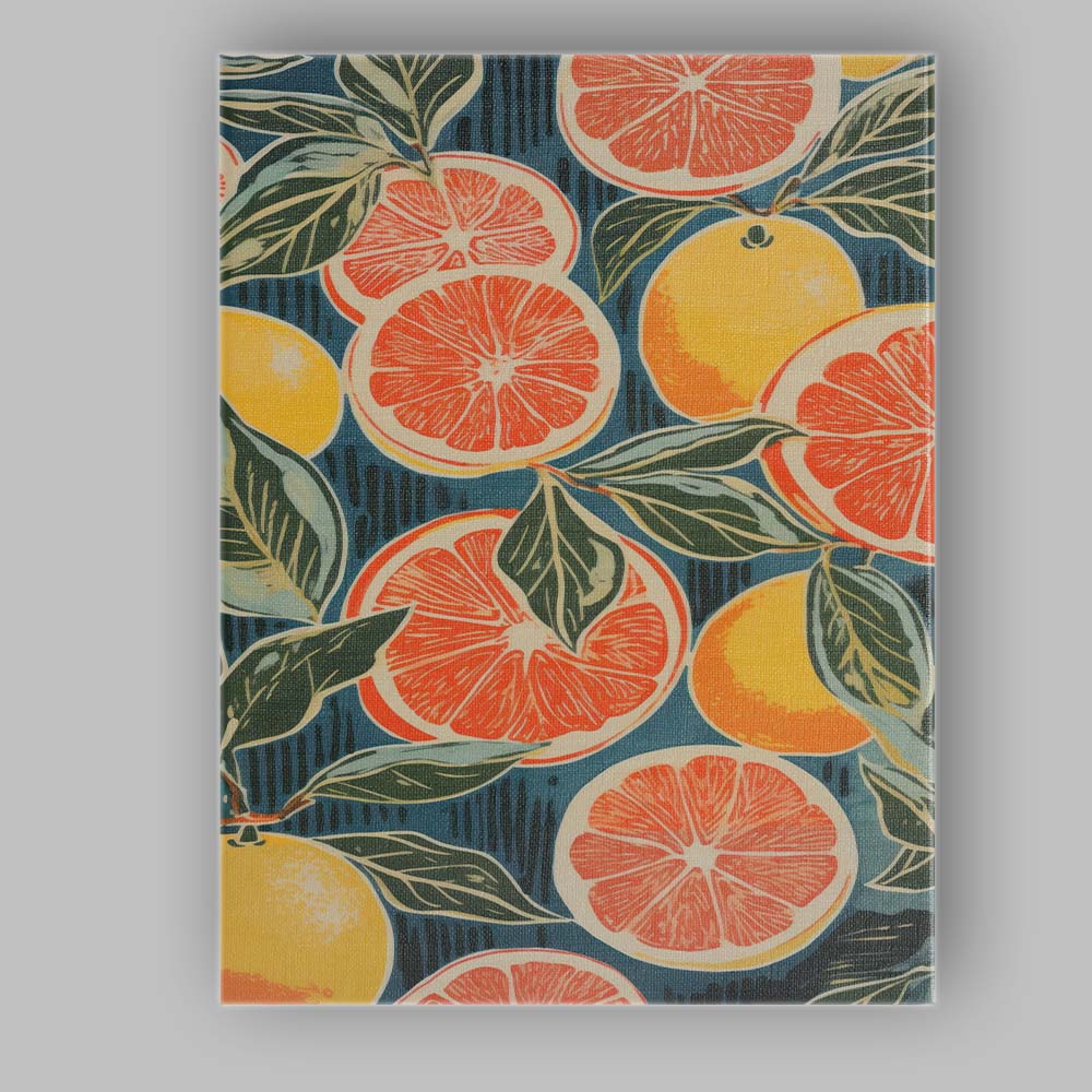 Retro Grapefruit and Lemon Botanical Repeat Canvas Wall Art Print Decor Picture Ready to Hang