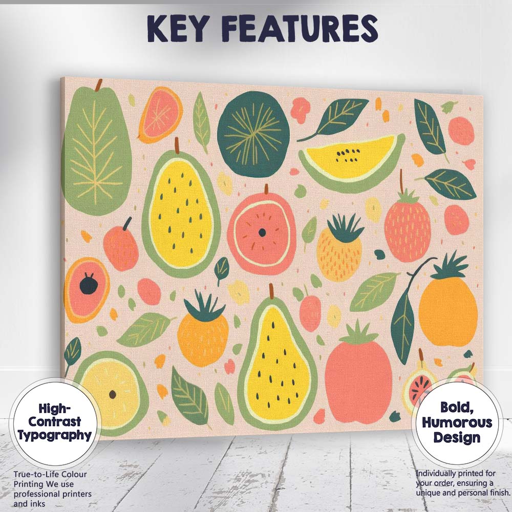 Playful Pastel Tropical Fruit Repeat Pattern Canvas Wall Art Print Decor Picture Ready to Hang