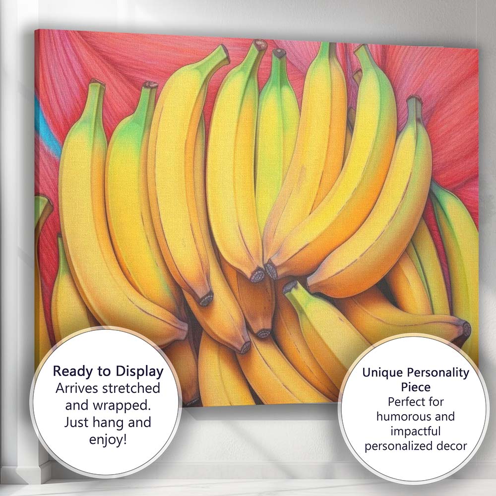 Colourful Ripe Banana Cluster Contemporary Fruit Canvas Wall Art Print Decor Picture Ready to Hang
