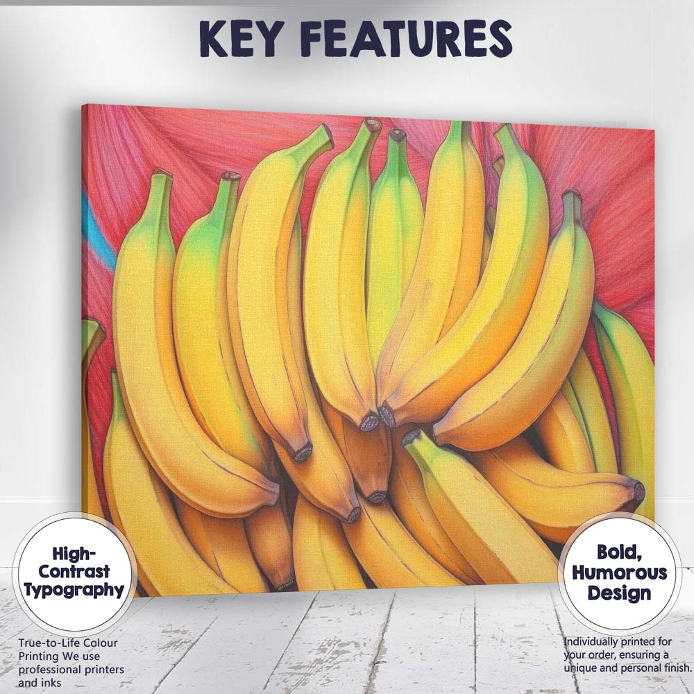 Colourful Ripe Banana Cluster Contemporary Fruit Canvas Wall Art Print Decor Picture Ready to Hang