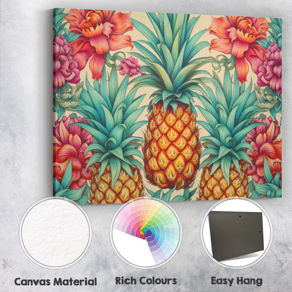 Tropical Pineapple Floral Botanical Pattern Canvas Wall Art Print Decor Picture Ready to Hang