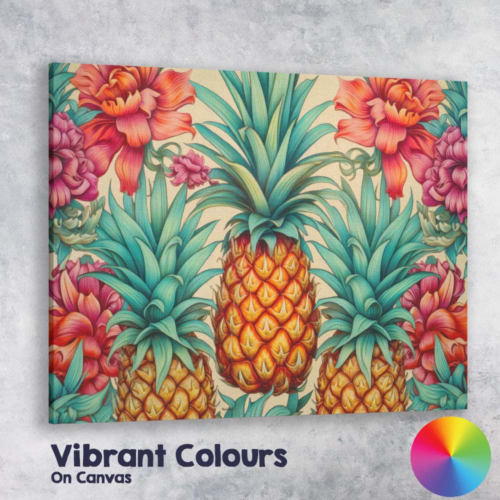 Tropical Pineapple Floral Botanical Pattern Canvas Wall Art Print Decor Picture Ready to Hang