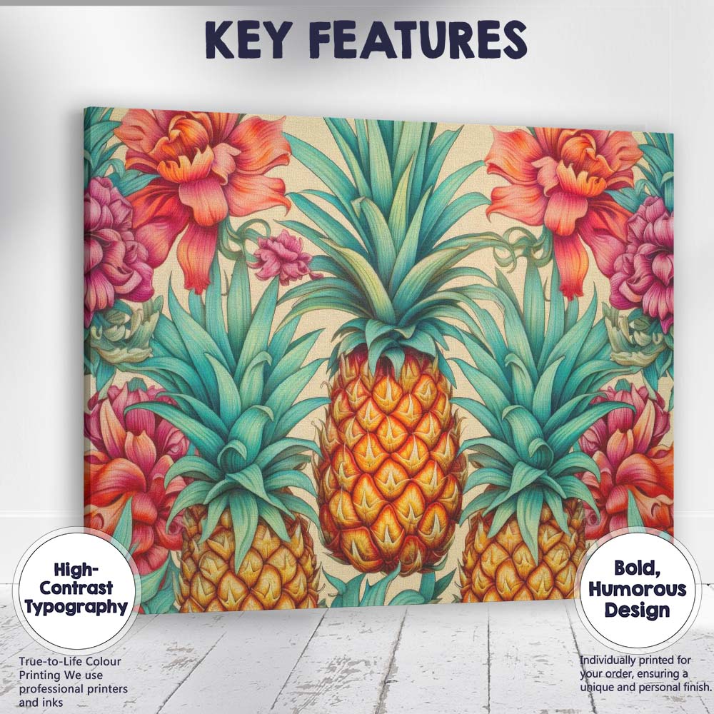Tropical Pineapple Floral Botanical Pattern Canvas Wall Art Print Decor Picture Ready to Hang