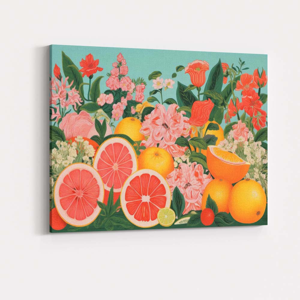Vibrant Citrus Fruit and Floral Still Life Canvas Wall Art Print Decor Picture Ready to Hang