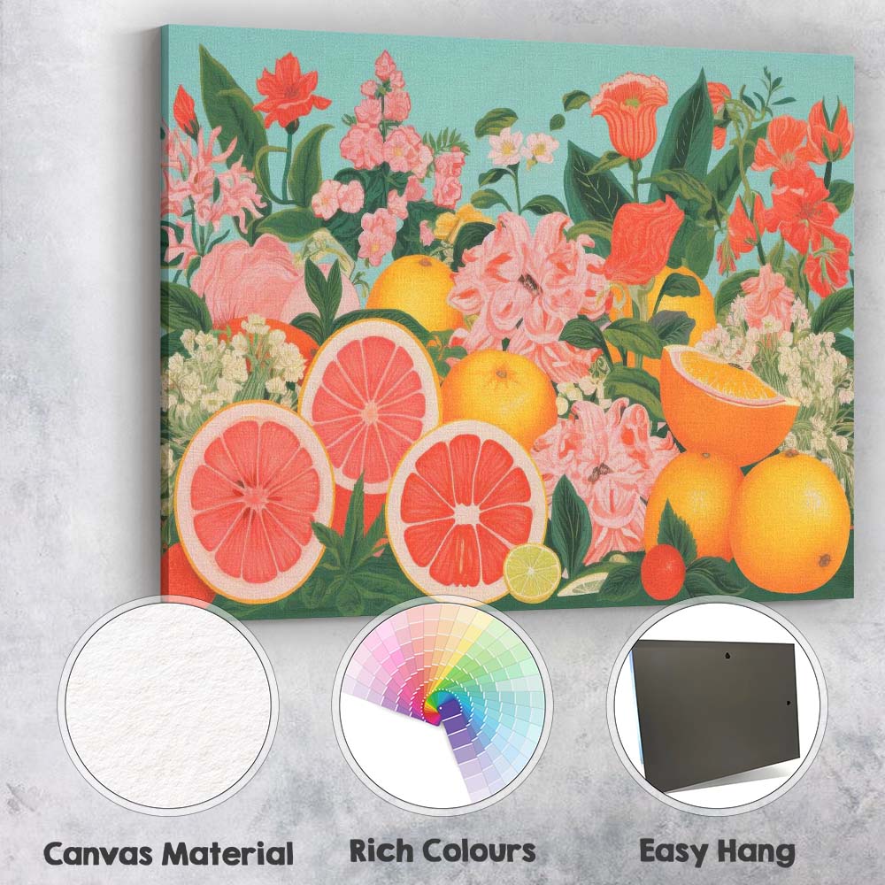 Vibrant Citrus Fruit and Floral Still Life Canvas Wall Art Print Decor Picture Ready to Hang