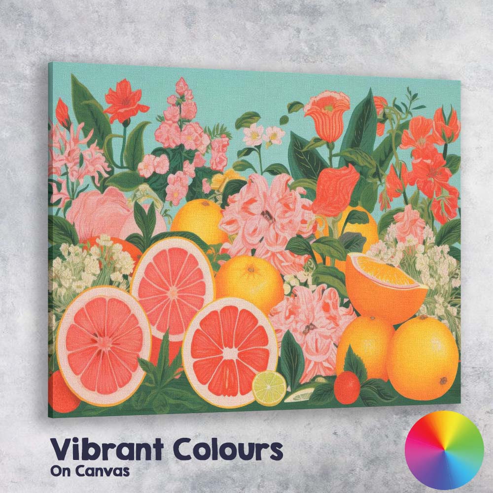 Vibrant Citrus Fruit and Floral Still Life Canvas Wall Art Print Decor Picture Ready to Hang
