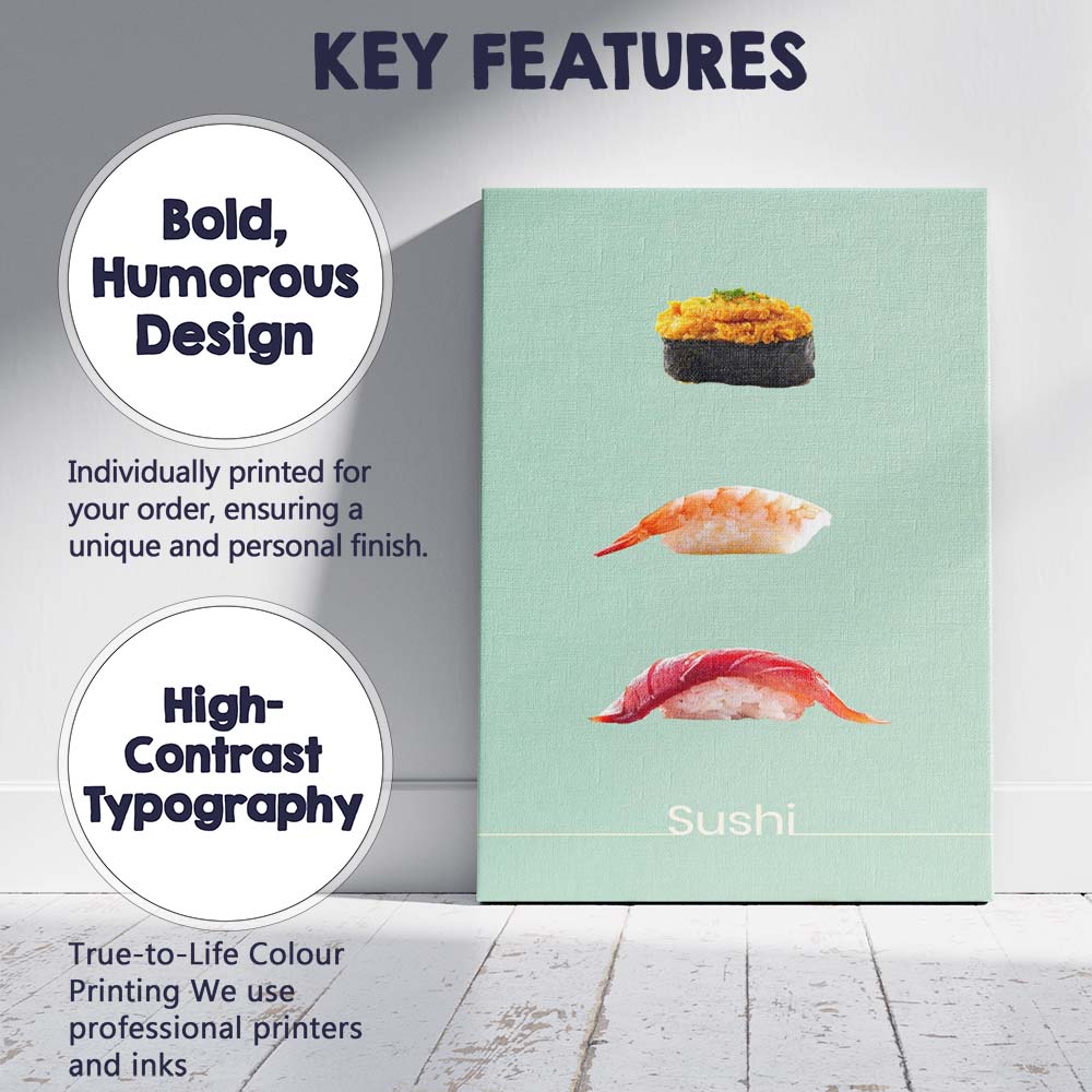 Minimalist Floating Sushi Nigiri Japanese Food Canvas Wall Art Print Decor Picture Ready to Hang