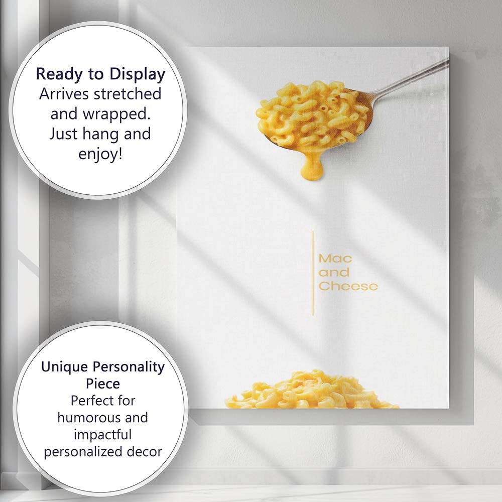 Creamy Mac and Cheese Spoon Food Photography Canvas Wall Art Print Decor Picture Ready to Hang