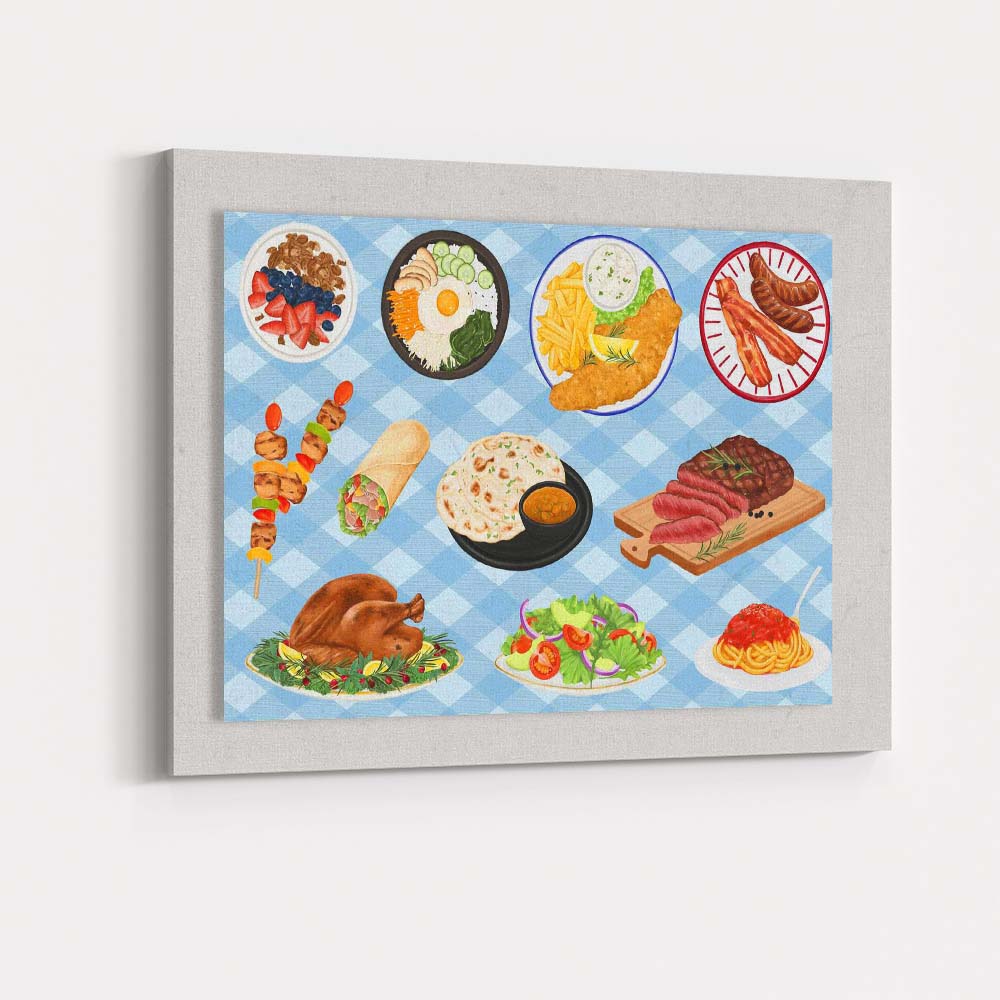 Assorted Gourmet Food Platter Illustration Kitchen Canvas Wall Art Print Decor Picture Ready to Hang