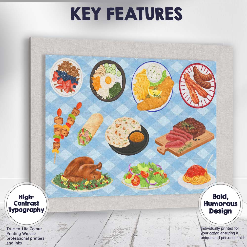 Assorted Gourmet Food Platter Illustration Kitchen Canvas Wall Art Print Decor Picture Ready to Hang