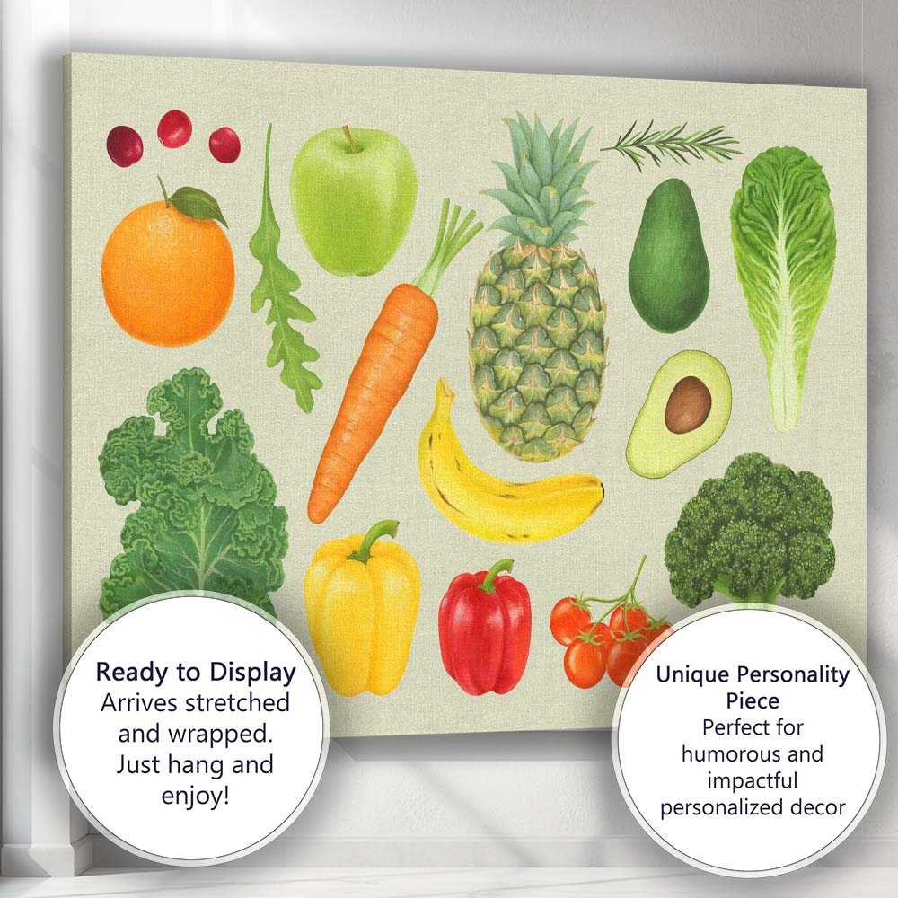 Fresh Fruit and Vegetable Watercolour Healthy Food Collection Canvas Wall Art Print Decor Picture Ready to Hang