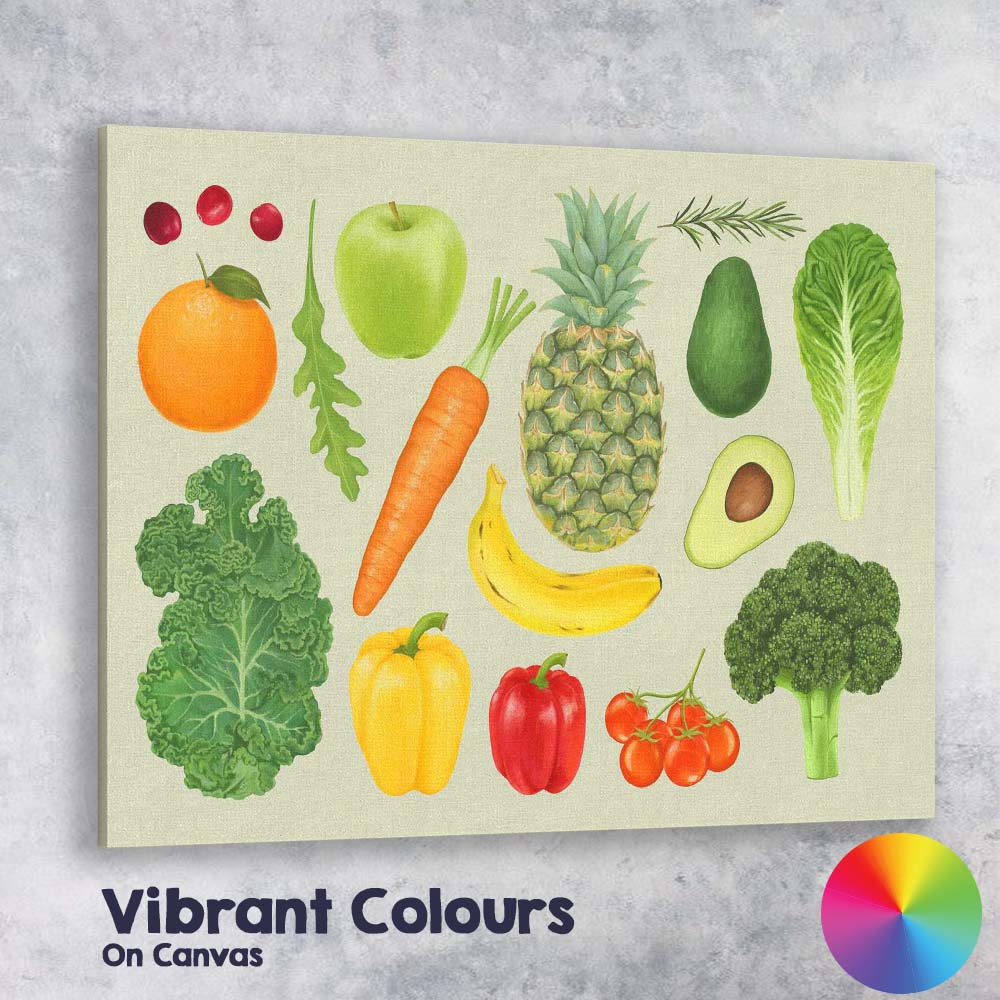 Fresh Fruit and Vegetable Watercolour Healthy Food Collection Canvas Wall Art Print Decor Picture Ready to Hang