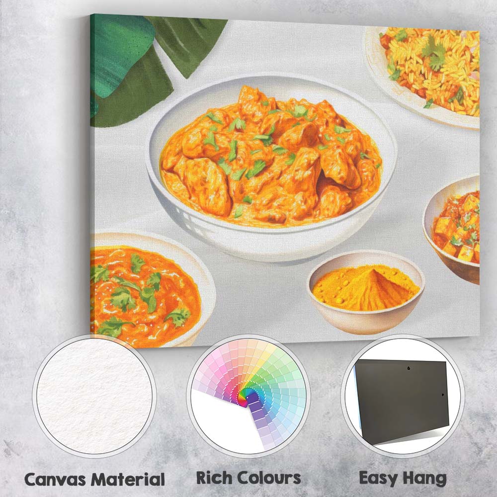 Butter Chicken Curry Indian Food White Background Canvas Wall Art Print Decor Picture Ready to Hang