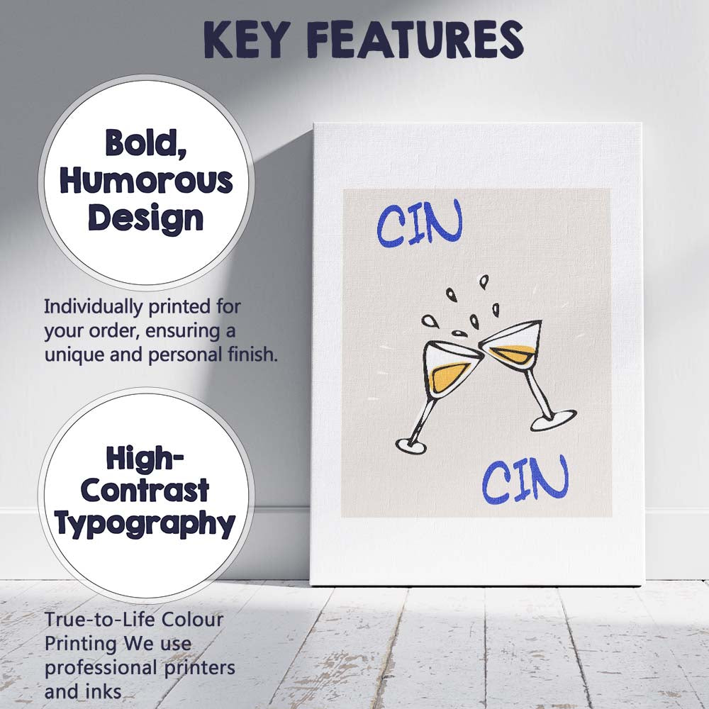 Cheers Cocktail Glasses Minimalist Quote Canvas Wall Art Print Decor Picture Ready to Hang
