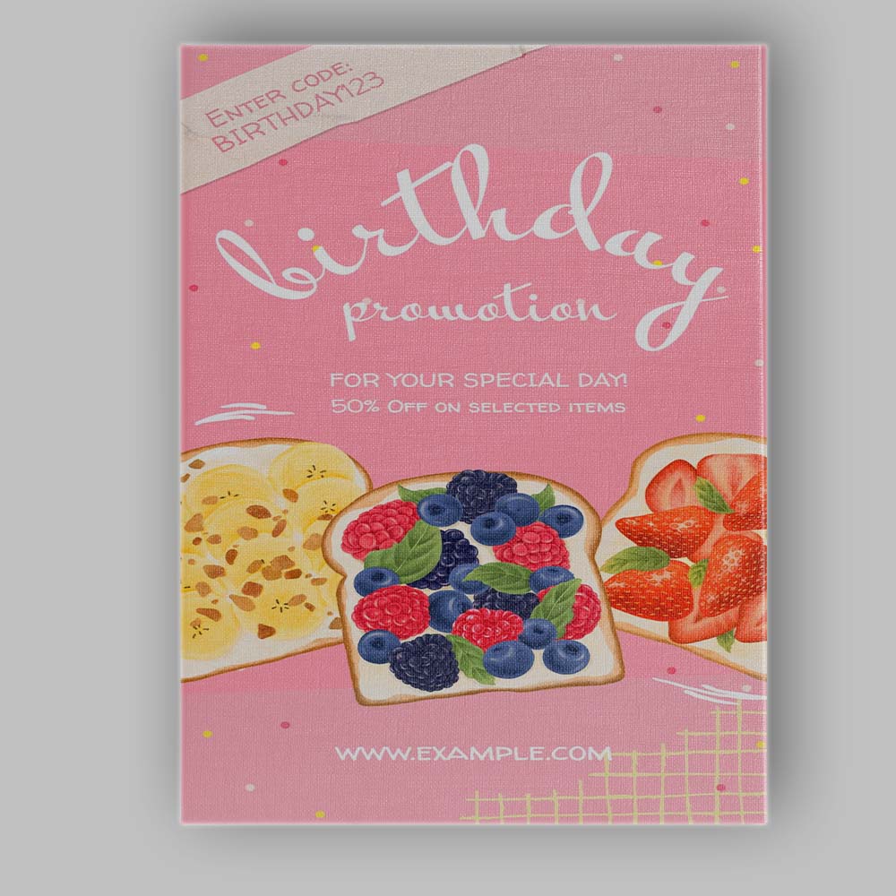 Pink Birthday Breakfast Toast Promotion Poster Canvas Wall Art Print Decor Picture Ready to Hang