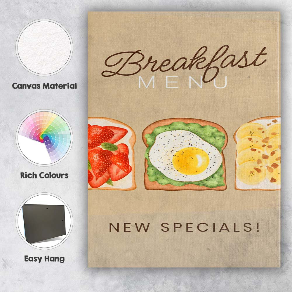 Breakfast Toast Selection Watercolour Menu Illustration Canvas Wall Art Print Decor Picture Ready to Hang