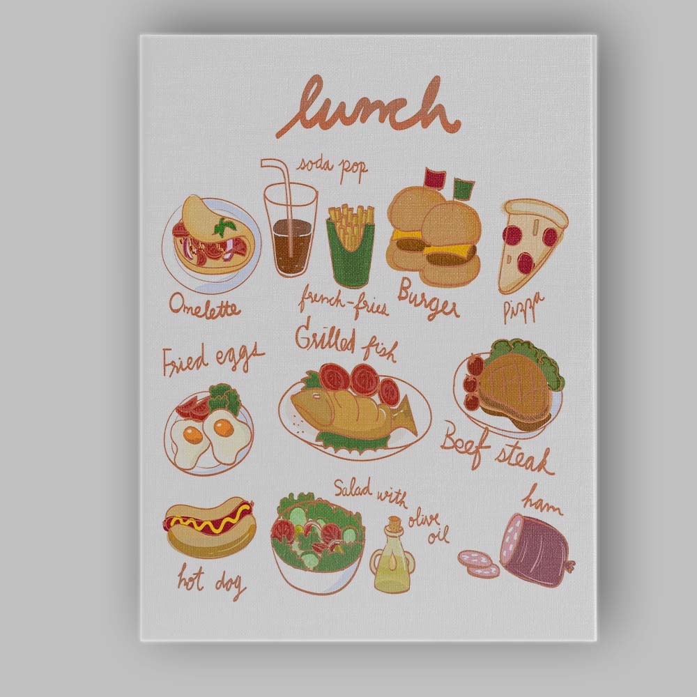 Hand Drawn Lunch Menu Food Illustration Kitchen Poster Canvas Wall Art Print Decor Picture Ready to Hang