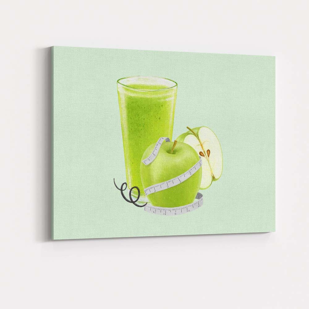 Healthy Green Apple Smoothie Watercolour Fruit Illustration Canvas Wall Art Print Decor Picture Ready to Hang