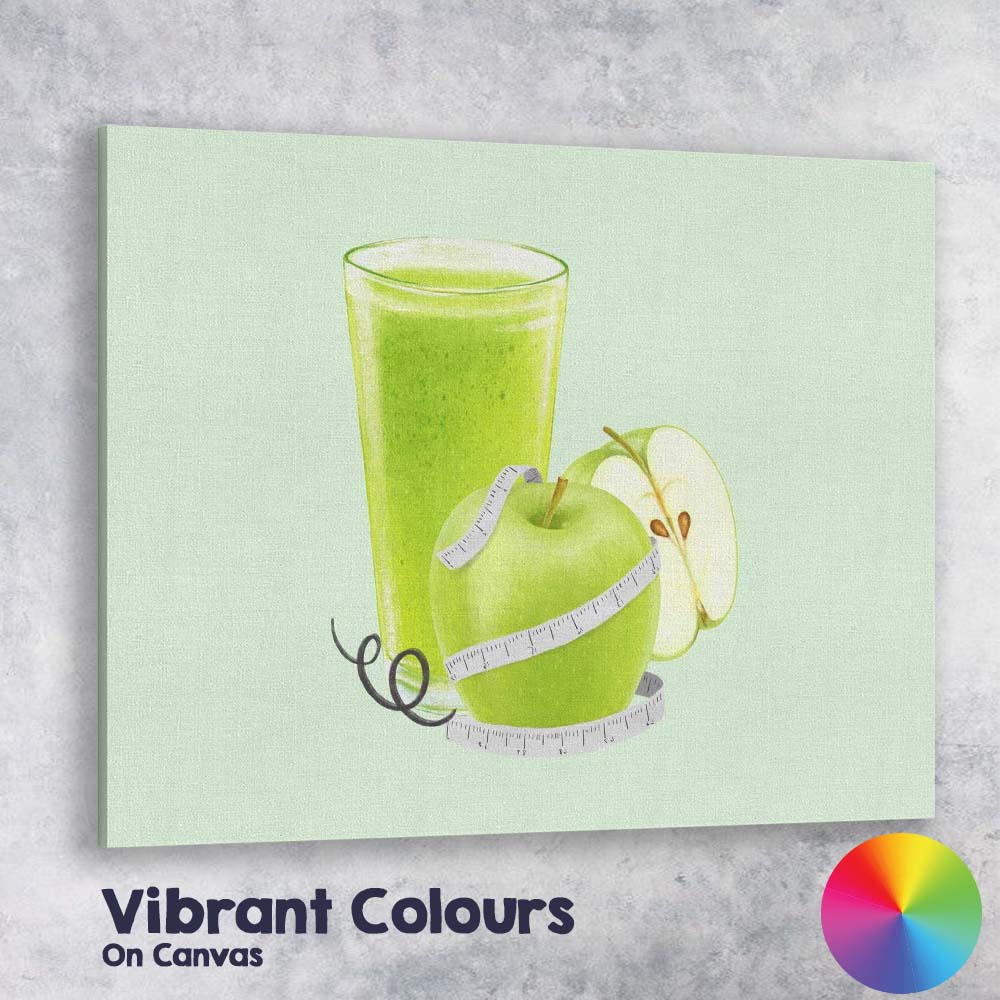 Healthy Green Apple Smoothie Watercolour Fruit Illustration Canvas Wall Art Print Decor Picture Ready to Hang