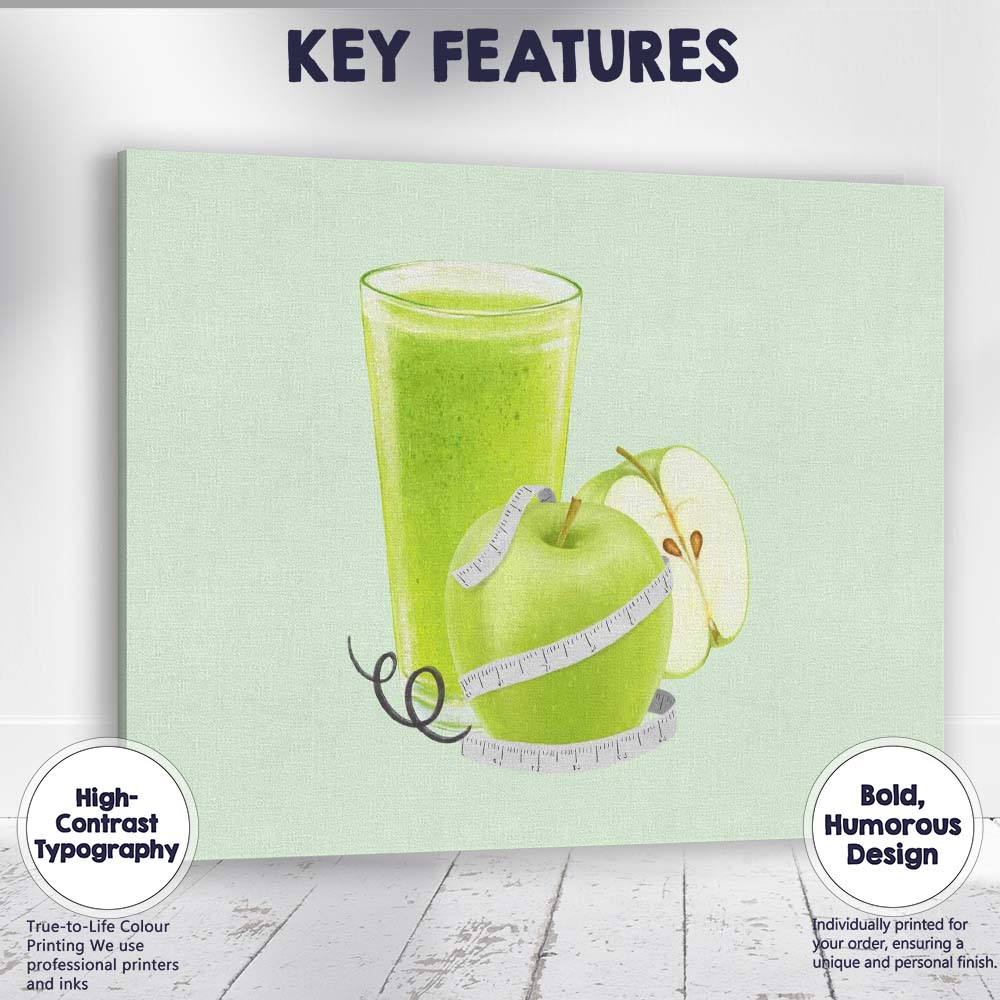 Healthy Green Apple Smoothie Watercolour Fruit Illustration Canvas Wall Art Print Decor Picture Ready to Hang