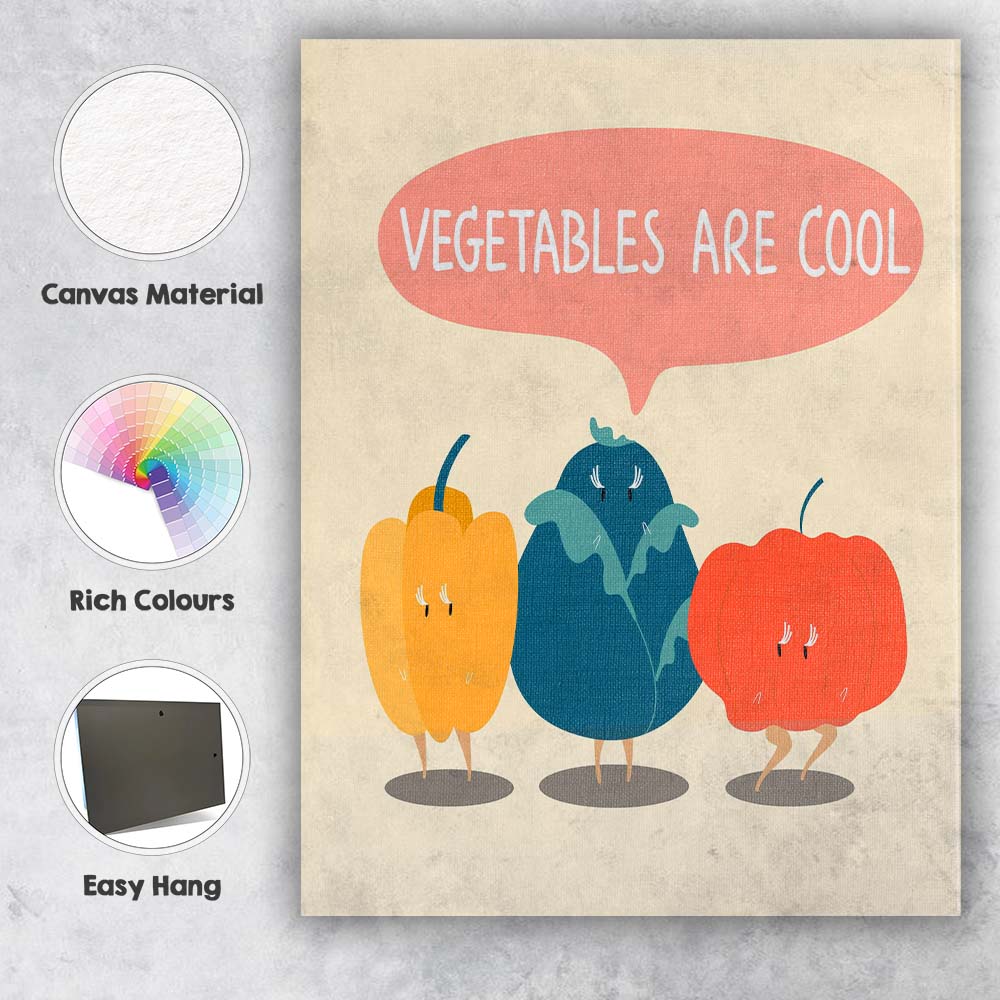 Cute Cartoon Vegetables Are Cool Kitchen Nursery Illustration Canvas Wall Art Print Decor Picture Ready to Hang