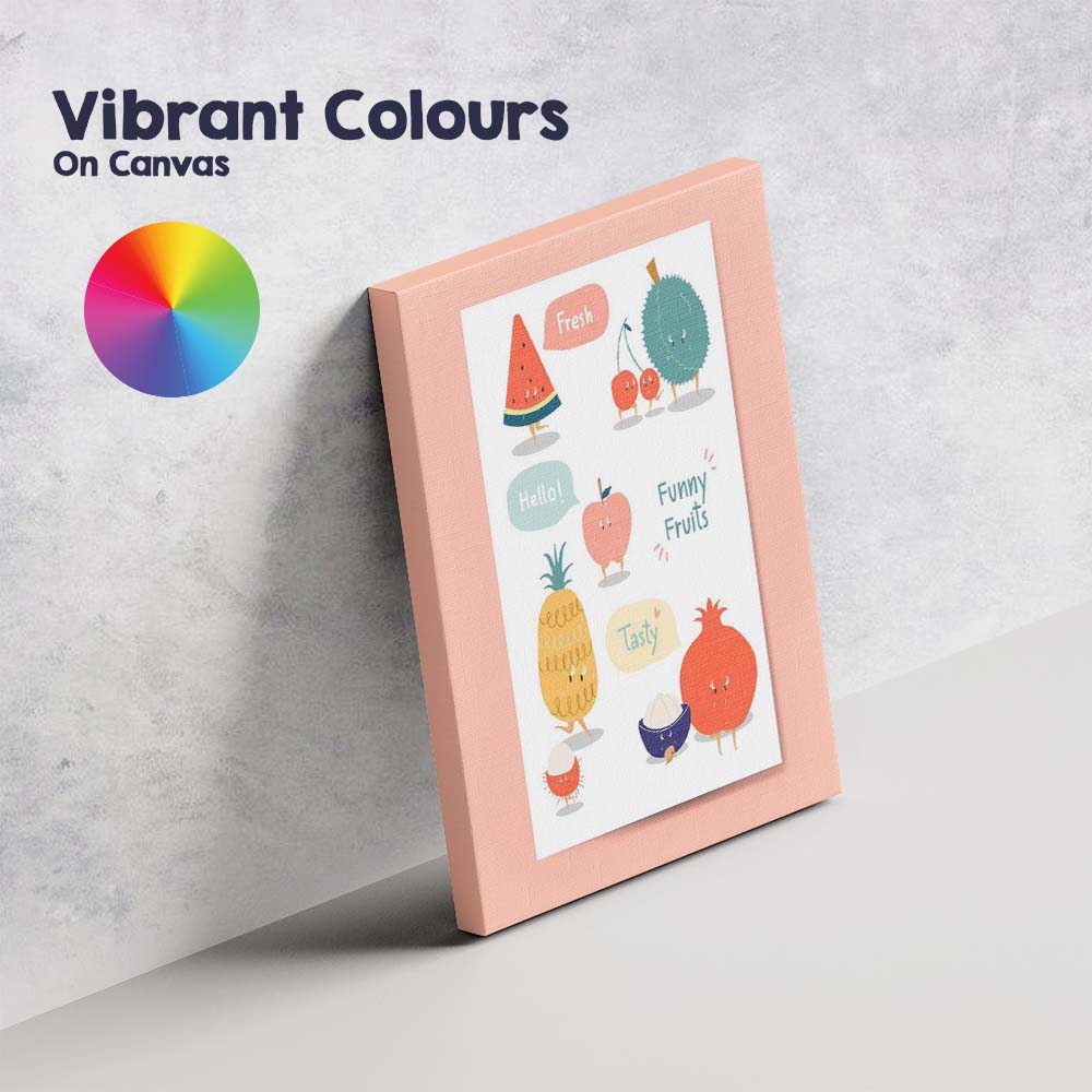 Cute Funny Fruit Character Poster Pastel Nursery Illustration Canvas Wall Art Print Decor Picture Ready to Hang