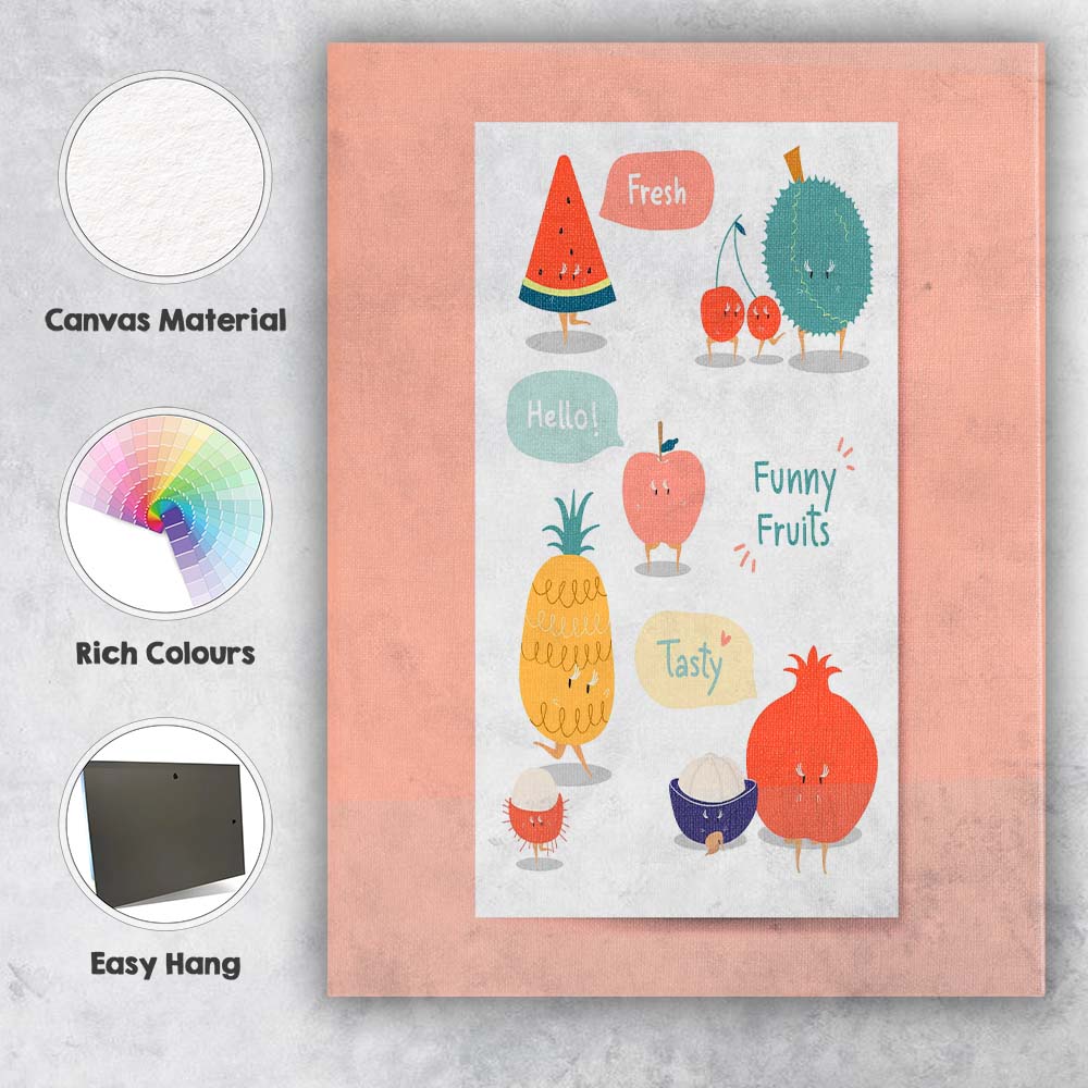 Cute Funny Fruit Character Poster Pastel Nursery Illustration Canvas Wall Art Print Decor Picture Ready to Hang
