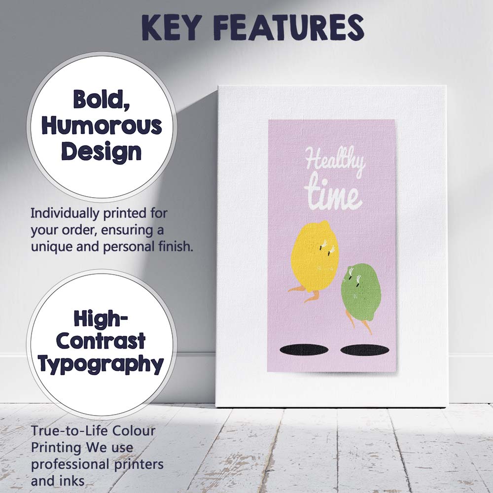 Healthy Time Cute Lemon Lime Character Nursery Illustration Canvas Wall Art Print Decor Picture Ready to Hang
