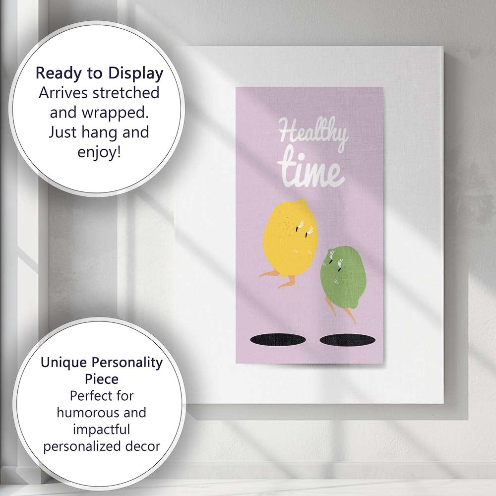 Healthy Time Cute Lemon Lime Character Nursery Illustration Canvas Wall Art Print Decor Picture Ready to Hang