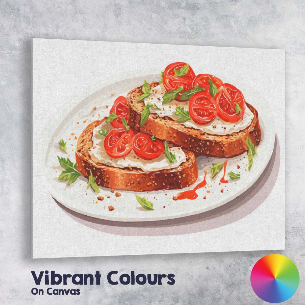 Tomato Bruschetta Toast Watercolour Italian Food Illustration Canvas Wall Art Print Decor Picture Ready to Hang