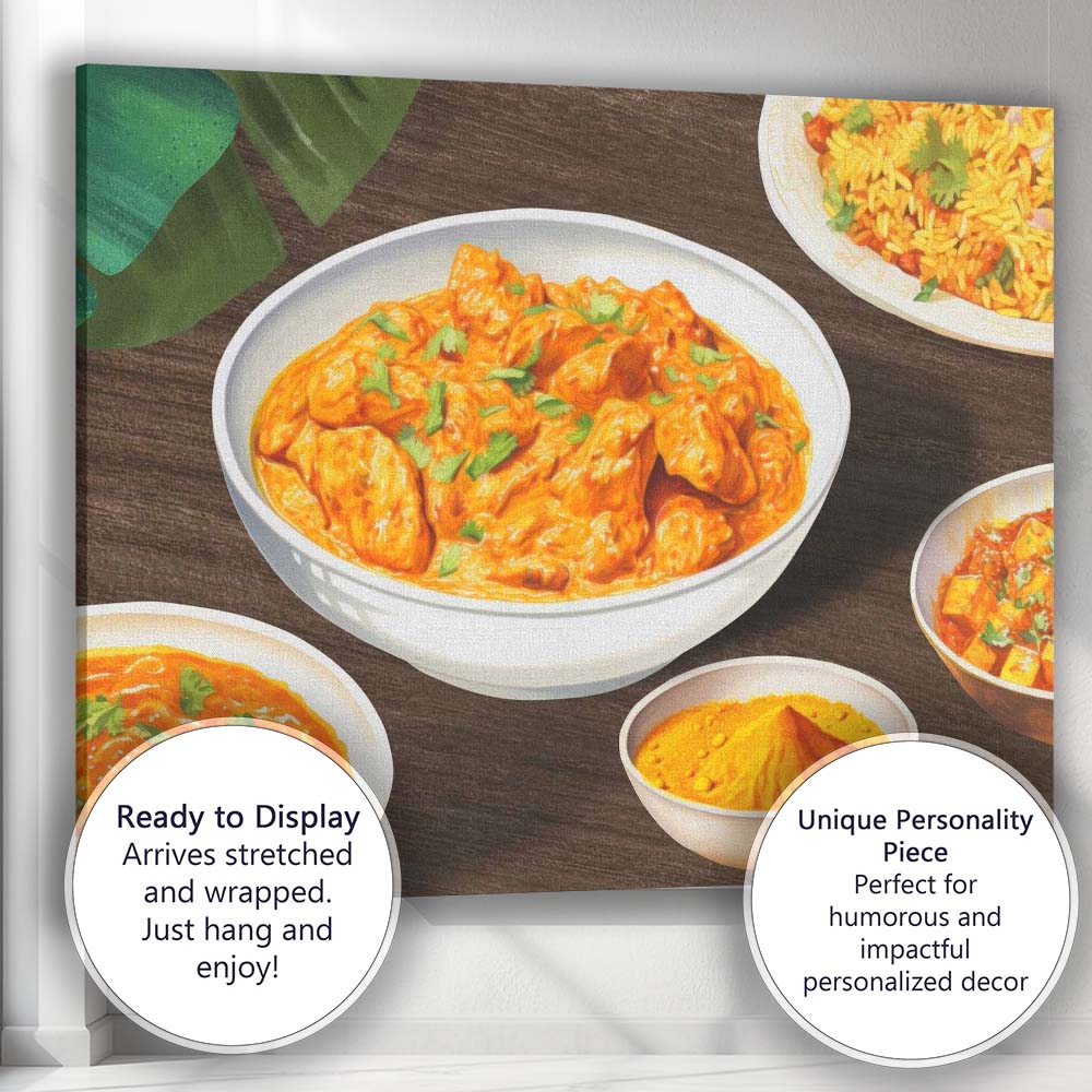 Creamy Butter Chicken Curry Indian Cuisine Illustration Canvas Wall Art Print Decor Picture Ready to Hang