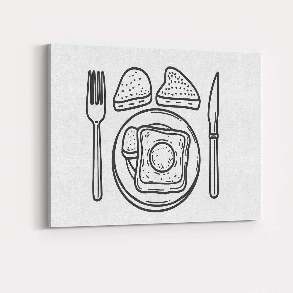 Minimalist Breakfast Line Art Toast and Egg Illustration Canvas Wall Art Print Decor Picture Ready to Hang