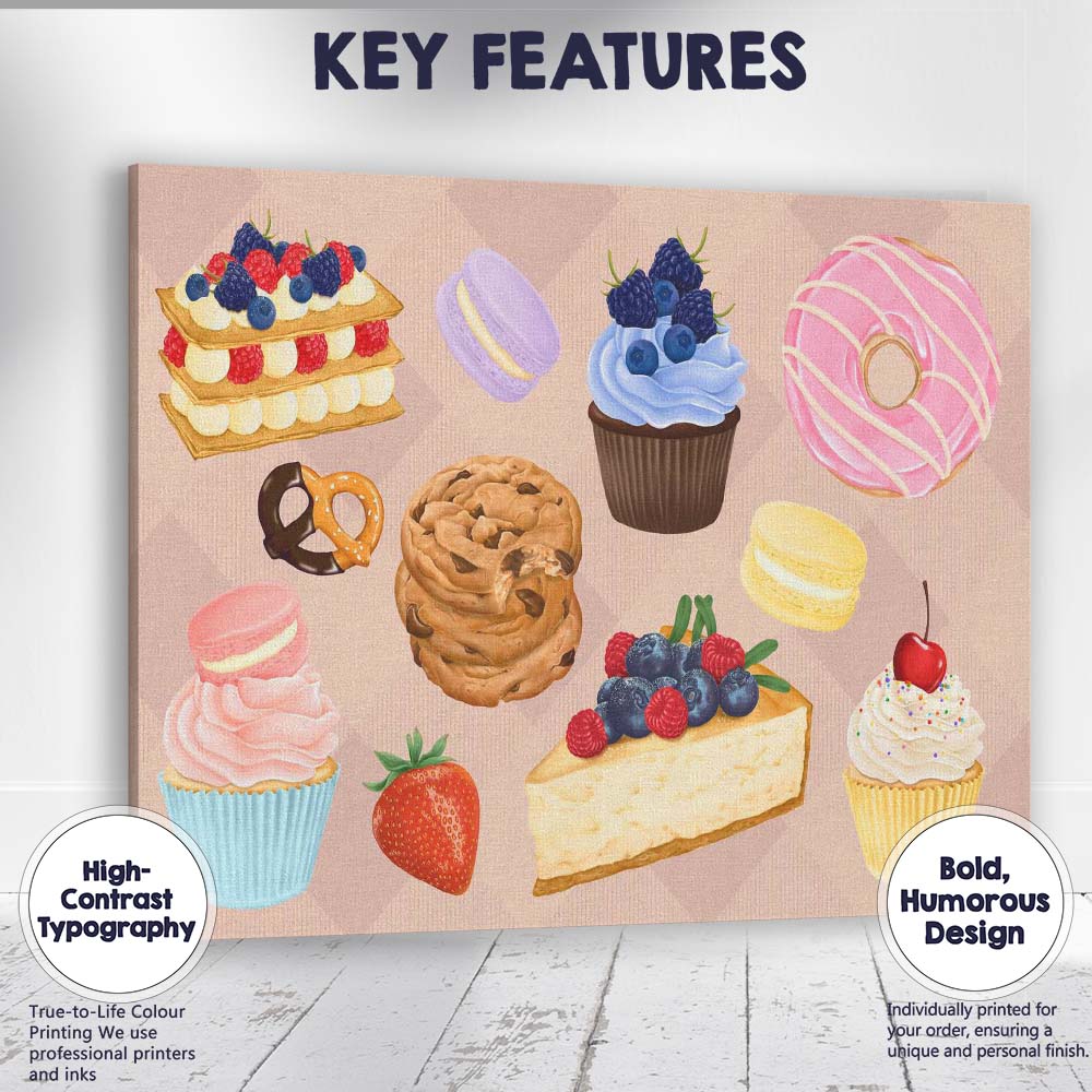Assorted Sweet Desserts Bakery Treats Watercolour Collection Canvas Wall Art Print Decor Picture Ready to Hang