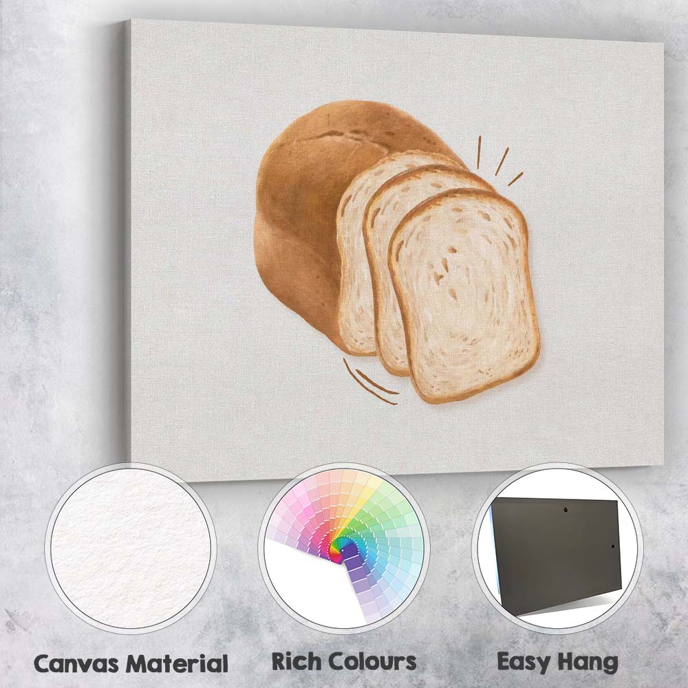 Rustic Sliced Sandwich Bread Watercolour Bakery Illustration Canvas Wall Art Print Decor Picture Ready to Hang