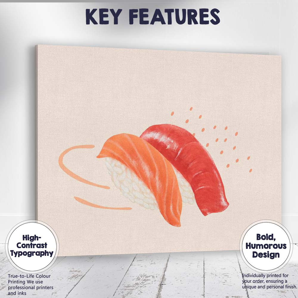 Salmon and Tuna Nigiri Sushi Minimalist Food Illustration Canvas Wall Art Print Decor Picture Ready to Hang